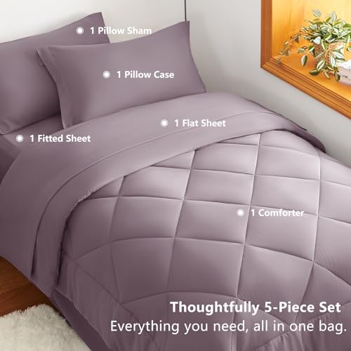 Twin XL Comforter Set 68"x88" Dusty Purple
