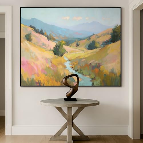 60"x72" Extra Large Framed Wall Art Golden Valley Light Landscape Illustration for Home Living Room Bedroom Decor
