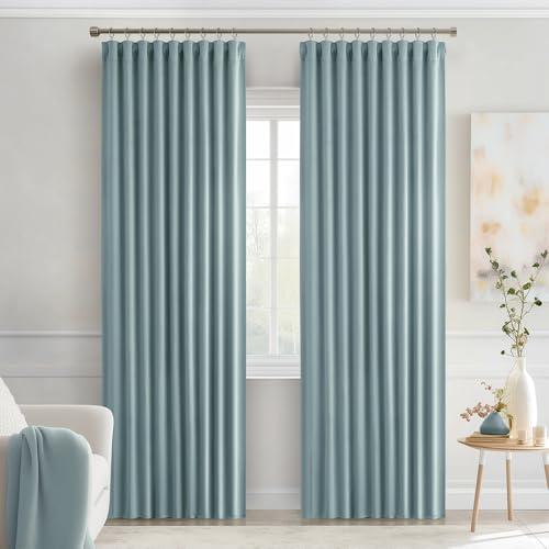 Slate Blue Back Tab Blackout Curtains 52x84 Inch Length 2 Panels Set