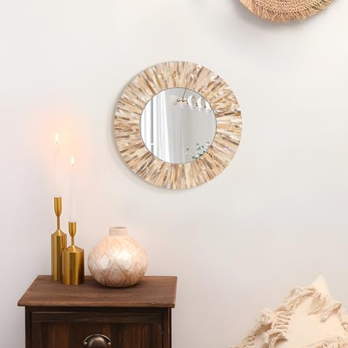 Boho Mother of Pearl Decorative Wall Mirror for Living Room (3 Count)