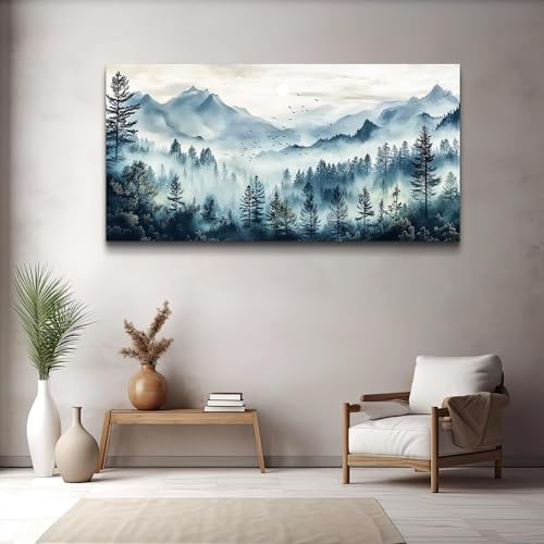 Canvas Wall Art For Living Room Large Wall Decor For Office Bedroom Decorations Foggy Forest Painting Artwork Room Wall Mural Aesthetic Home Decor 30x60 In