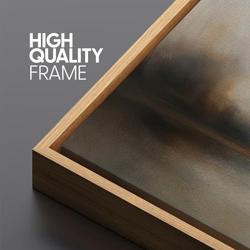 Large Framed Canvas Print Wall Art Abstract Landscape Neutral Tones Misty Horizon Illustrations Decorative Colorful for Bedroom