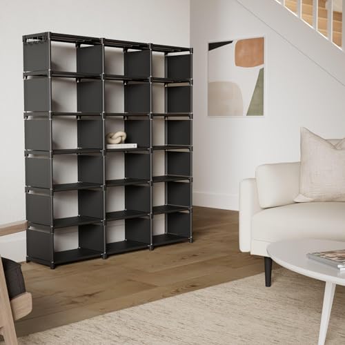 Bookcase, 18-Cube Extra Large Book Shelf, DIY Cube Storage Organizer for Bedroom, Living Room, Home Office - Black
