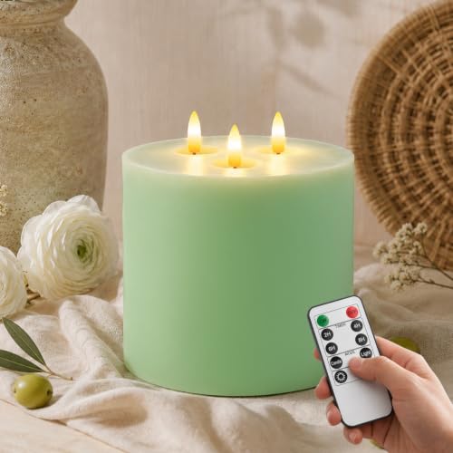 3 Wick Extra Large Flameless Pillar Candles with Timer Remote