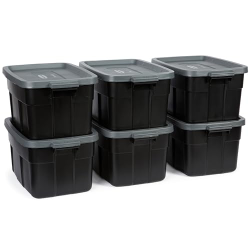 Heavy Duty Black Storage Bins Plastic Totes with Lids for Storage (6 Count)