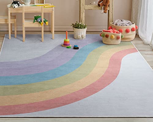 Kids Rugs Rainbow 5' x 7' Multi Color Modern Flat