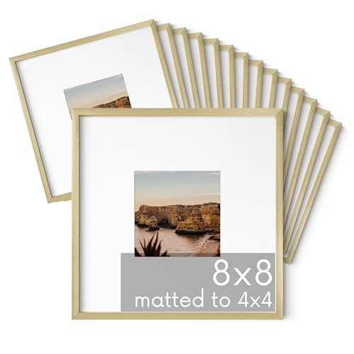 8x8 Gold Metal Picture Frames Matted to 4x4 (15 Count)