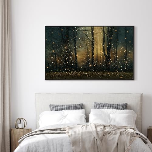 30"x60" Extra Large Framed Wall Art Magical Firefly Forest at Twilight
