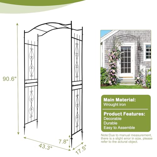 Black 7.5FT Steel Garden Arch Trellis for Climbing Vines & Roses