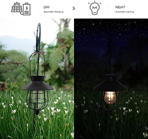 6 Pack Solar Lantern Hanging Waterproof Outdoor Metal Solar Lamp with Warm White Light Decorate for Yard Garden Pathway Patio Porch (6 Count)