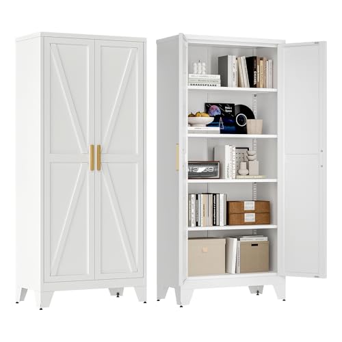 71'' Farmhouse Metal Storage Cabinet with Barn Doors