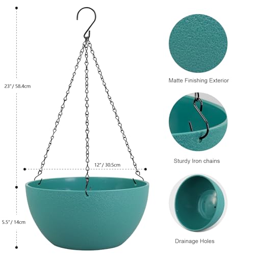 12 inch Large Hanging Planters for Indoor Outdoor Plants (2 Count)