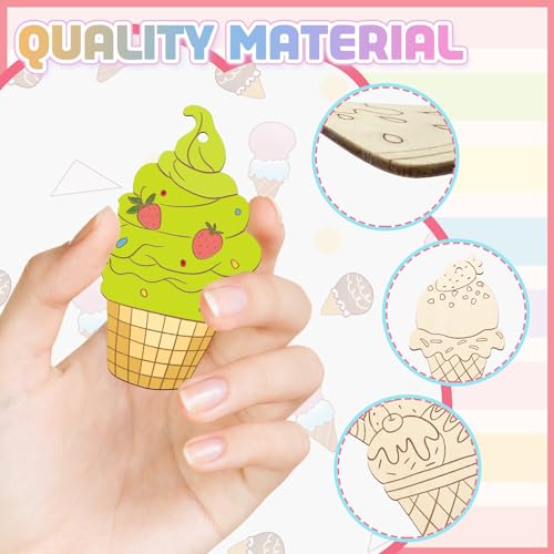 80PCS Wooden Ice Cream Cutouts Ornaments to Paint (80 Count)