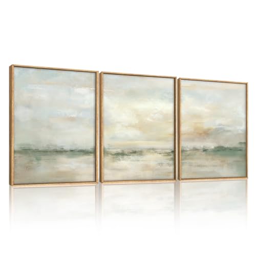 Abstract Green Gray Pastel Framed Canvas Wall Art