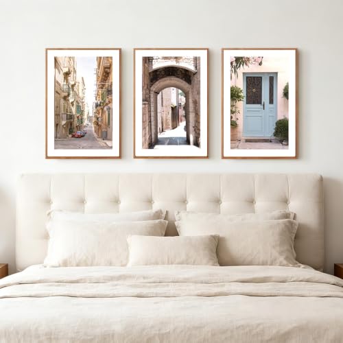KAlRNE European Cityscape Rustic Mediterranean Wall Prints Set (3 Count)