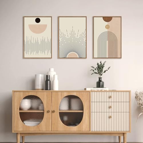 Large Abstract Boho Line Framed Canvas Wall Art Set (3 Count)