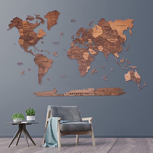 Handmade 3D Wood World Map Wall Art Large Wall Decor Track Your World Travels
