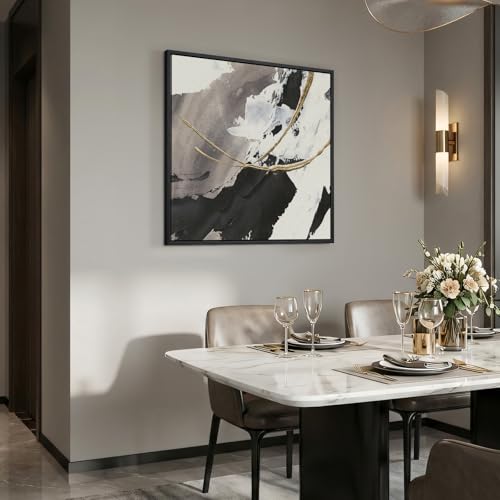 Framed Modern Black and White Abstract Canvas Wall Art Decor