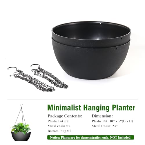 10 inch Hanging Planters for Outdoor Indoor Plants with Drainage Holes and Chain (2 Count)