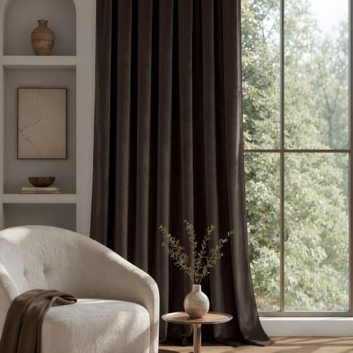 Brown Blackout Velvet Curtains Drapes 108 Inch Long 52"x108" Bedroom (2 Count)