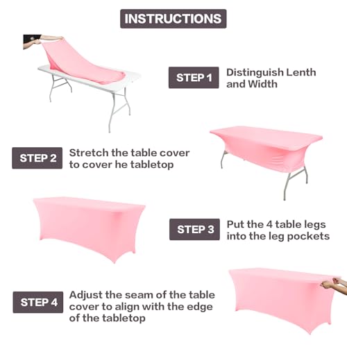 2 Pack 8FT Table Cloth for Rectangular Spandex Light Pink Cover (2 Count)