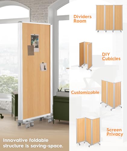 SWANCROWN Office Partitions 71x71 in 3 Panel Room Dividers on Wheel