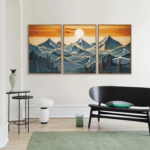 Large Mountains Framed Canvas Wall Art Set of 3 (3 Count)