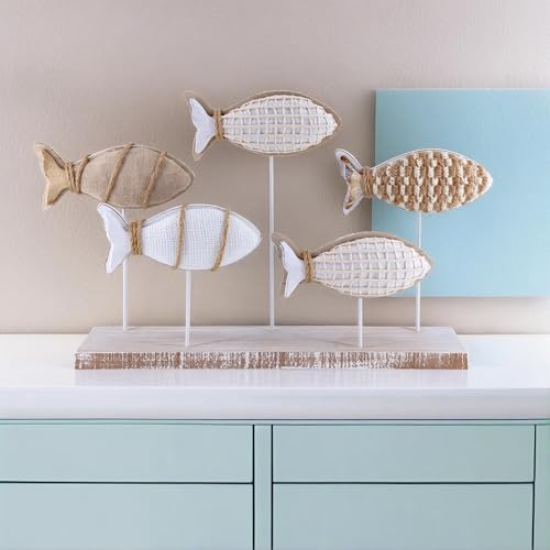 Wooden Fish Figurines with Jute Rope and Cotton String (5 Count)