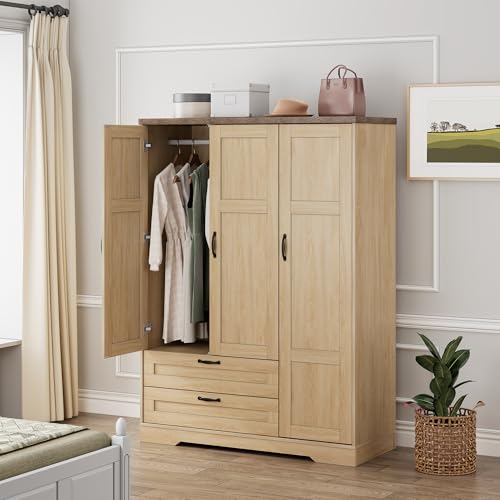 62" Wooden Armoire Wardrobe Closet with Mirror