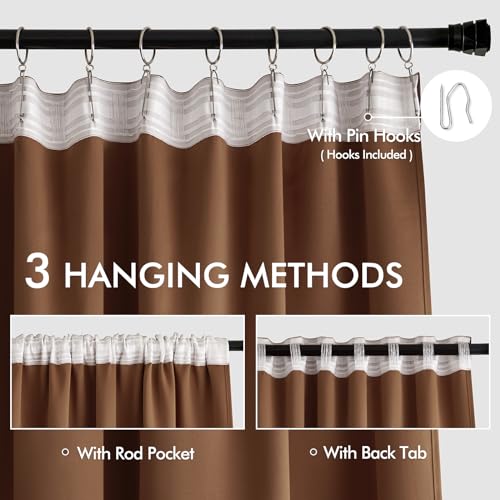 Cappuccino Brown Back Tab Blackout Curtains 52x120 Inch 2 Panels Set (2 Count)
