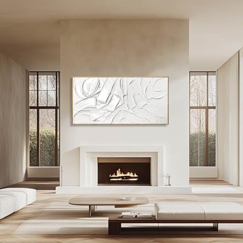 White Artwork for Walls Contemporary Abstract Art Hand Painted 29"x58" Line Art Wall Decor Large Wall Art for Living Room Bedroom Hotel
