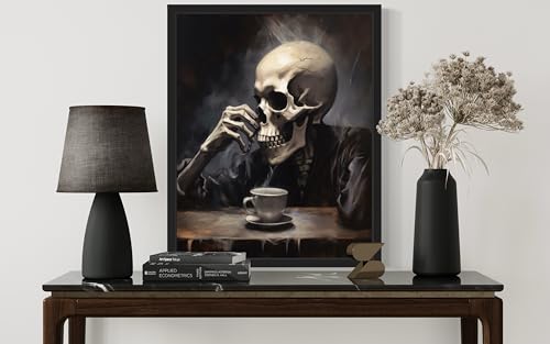 Skull Drinking Coffee Poster Art Print