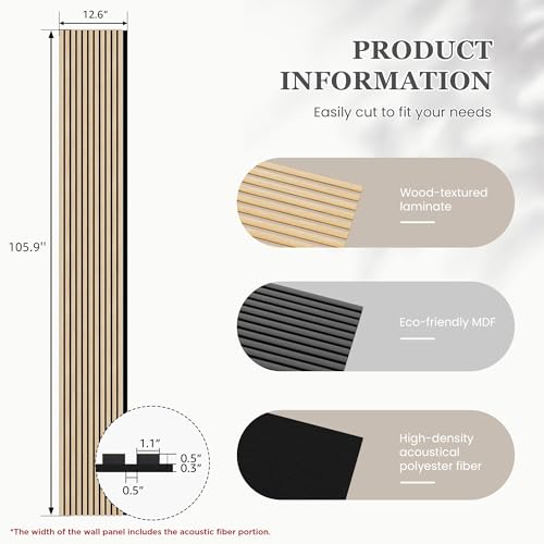 4 Pack 105.9" x 12.6" x 0.8" Acoustic Wall Panels Sound Absorbing (37.1 Sq Ft)