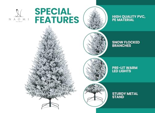 Ginebra 6.5ft Snow Flocked Christmas Tree Prelit with 2456 Branch Tips