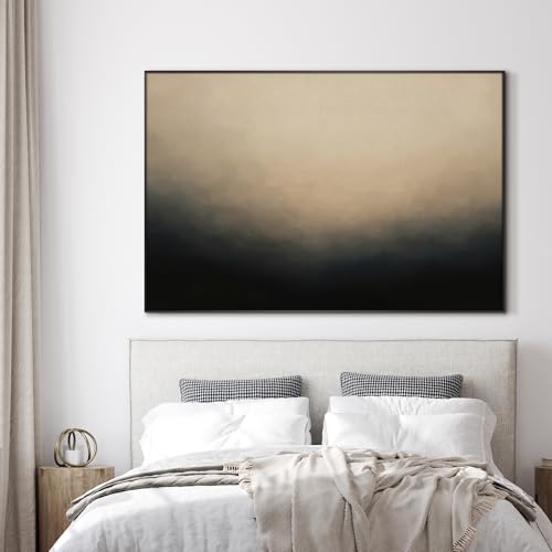 46"x72" Extra Large Framed Wall Art Soft Cream and Dark Abstract Landscape Illustration for Home Living Room Bedroom Decor