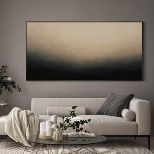 24"x46" Extra Large Framed Wall Art Soft Cream and Dark Abstract Landscape Illustration for Home Living Room Bedroom Decor
