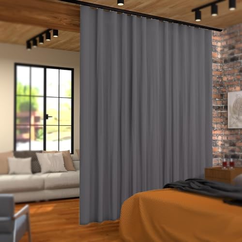 Room Divider Curtains Blackout Floor to Ceiling Curtain with Hook Wall Mount Sliding Door Curtains Ceiling Mount Extra Wide Curtain Wall Divider for Room Separation