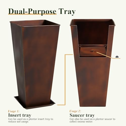 Garden 12" Dia x 28" H Large Metal Planter Set of 2 (2 Count)