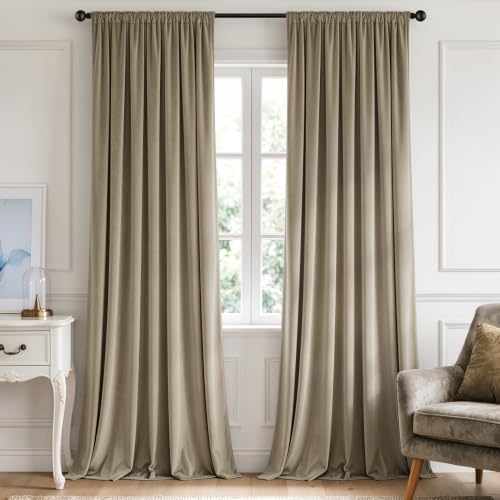 Light Taupe Blackout Velvet Curtains Drapes 96 Inch Long 52"x96" (2 Count)