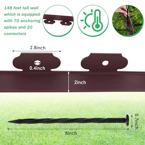 148FT 2 Inch Tall Landscape Edging Kit with 70 Spikes 20 Connectors Plastic Garden Landscape Edge Border Flexible Landscaping Edging for Lawn Garden Yard Flower Bed