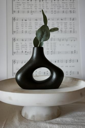 Black Ceramic Modern Vase Set of 2 (2 Count)