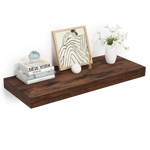 24 x 12 Deep Floating Shelves Wall Mounted Set of 1 Rustic Brown