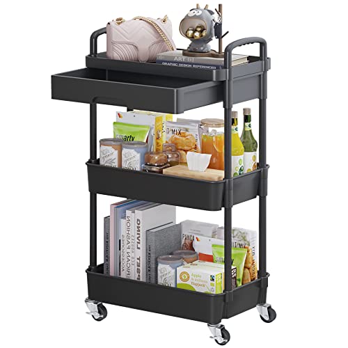 3 Tier Utility Cart with Drawer & Wheels