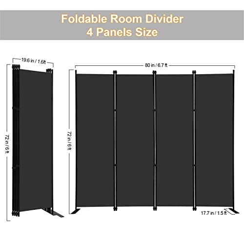 4 Panel Room Divider 6Ft Tall Indoor Foldable Privacy Screen wall