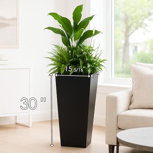 30" H x 15.4L x 15.4W Tall Taper Black Metal Planter