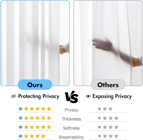 White Privacy Sheer Curtains 2 Panels 42W x 96L (2 Count)