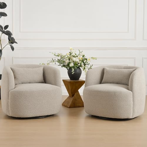 34" W Sherpa Swivel Barrel Chairs with Pillow Set of 2 (2 Count)