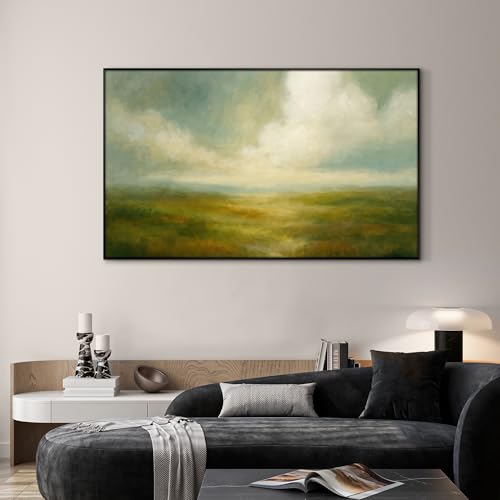 36"x60" Extra Large Framed Wall Art Soft Pastel Hills Dreamy Landscape Illustration for Home Living Room Bedroom Decor