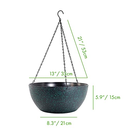 13 inch 2 Pack Large Hanging Planters for Indoor Outdoor Plants with Drainage Holes and Chain (2 Count)