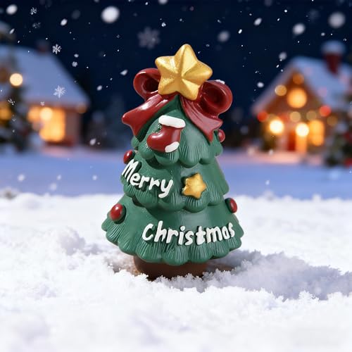 Christmas Cute Tree Statue Figurines Desk Ornament Xmas Decorations Cartoon Mini Christmas Tree Figurines for Festive Home and Office Desktop Decor Display Ornaments